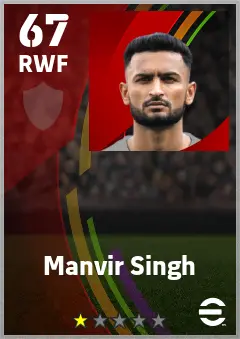 Manvir Singh eFootball 2026 player card — 67 OVR RWF