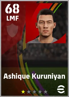 Ashique Kuruniyan eFootball 2026 player card — 68 OVR LMF