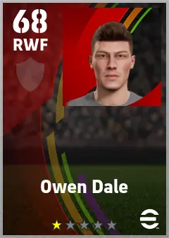 Owen Dale eFootball 2026 player card — 68 OVR RWF