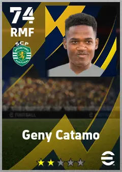 Geny Catamo eFootball 2026 player card — 74 OVR RMF