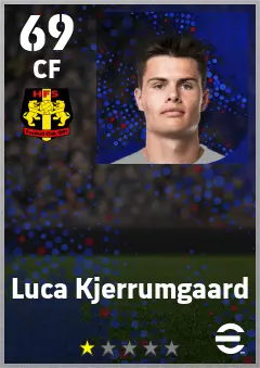 Luca Kjerrumgaard eFootball 2026 player card — 69 OVR CF