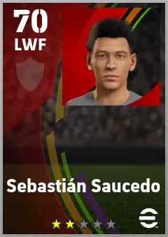 Sebastian Saucedo eFootball 2026 player card — 70 OVR LWF