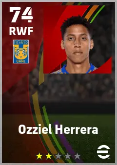 Ozziel Herrera eFootball 2026 player card — 74 OVR RWF