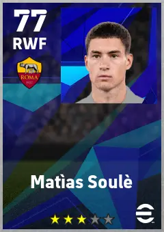 Matias Soule eFootball 2026 player card — 77 OVR RWF