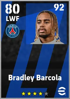 Bradley Barcola eFootball 2026 player card — 80 OVR LWF