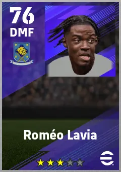 Romeo Lavia eFootball 2026 player card — 76 OVR DMF