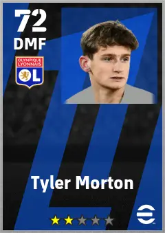 Tyler Morton eFootball 2026 player card — 72 OVR DMF