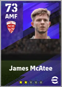 James McAtee eFootball 2026 player card — 73 OVR AMF