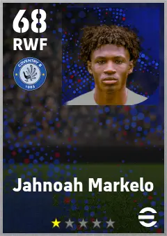 Jahnoah Markelo eFootball 2026 player card — 68 OVR RWF