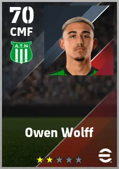 Owen Wolff eFootball 2026 player card — 70 OVR CMF