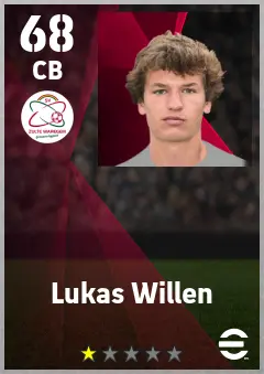 Lukas Willen eFootball 2026 player card — 68 OVR CB