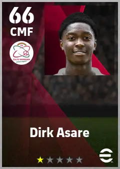 Dirk Asare eFootball 2026 player card — 66 OVR CMF
