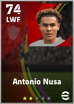 Antonio Nusa eFootball 2026 player card — 74 OVR LWF