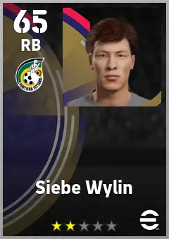 Siebe Wylin eFootball 2026 player card, 65 OVR RB