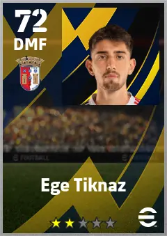 Ege Tiknaz eFootball 2026 player card — 72 OVR DMF