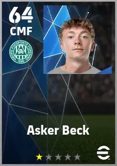 Asker Beck eFootball 2026 player card — 64 OVR CMF
