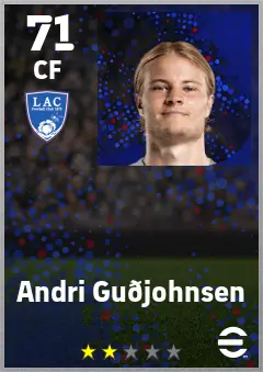 Andri Gudhjohnsen eFootball 2026 player card — 71 OVR CF