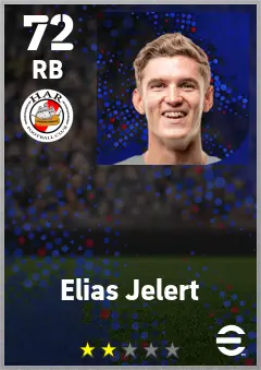Elias Jelert eFootball 2026 player card — 72 OVR RB
