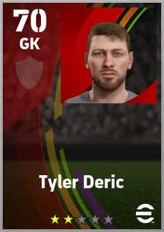 Tyler Deric eFootball 2026 player card — 70 OVR GK