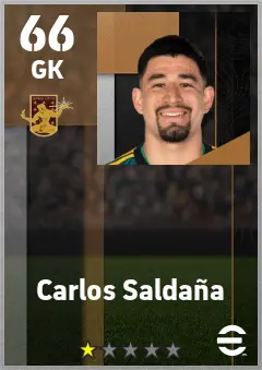 Carlos Saldana eFootball 2026 player card — 66 OVR GK