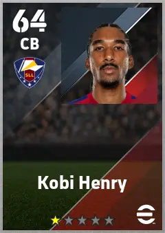 Kobi Henry eFootball 2026 player card — 64 OVR CB