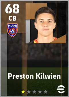 Preston Kilwien eFootball 2026 player card — 68 OVR CB