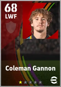 Coleman Gannon eFootball 2026 player card — 68 OVR LWF