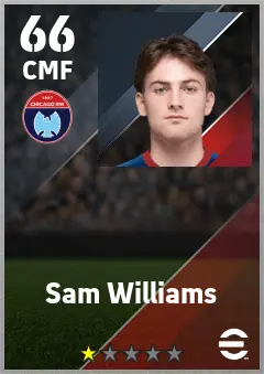 Sam Williams eFootball 2026 player card — 66 OVR CMF