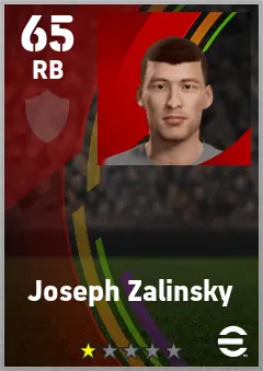 Joseph Zalinsky eFootball 2026 player card — 65 OVR RB