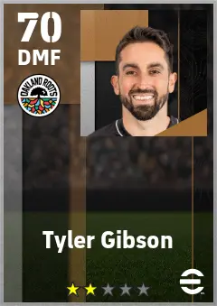 Tyler Gibson eFootball 2026 player card — 70 OVR DMF