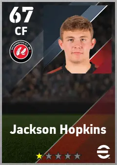 Jackson Hopkins eFootball 2026 player card — 67 OVR CF