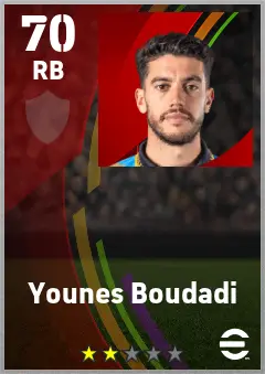 Younes Boudadi eFootball 2026 player card — 70 OVR RB