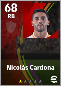 Nicolas Cardona eFootball 2026 player card — 68 OVR RB
