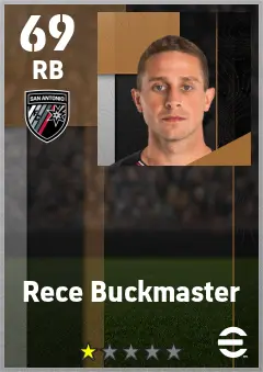 Rece Buckmaster eFootball 2026 player card — 69 OVR RB
