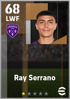 Ray Serrano eFootball 2026 player card — 68 OVR LWF