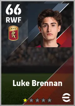 Luke Brennan eFootball 2026 player card — 66 OVR RWF