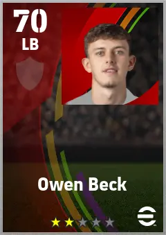 Owen Beck eFootball 2026 player card — 70 OVR LB
