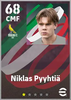 Niklas Pyyhtia eFootball 2026 player card — 68 OVR CMF