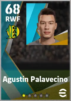 Agustin Palavecino eFootball 2026 player card — 68 OVR RWF