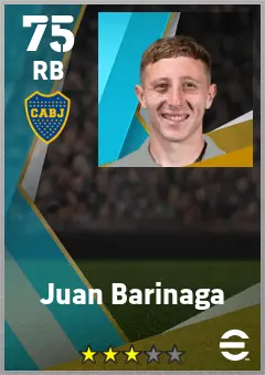 Juan Barinaga eFootball 2026 player card — 75 OVR RB