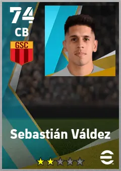 Sebastian Valdez eFootball 2026 player card — 74 OVR CB