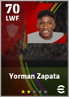 Yorman Zapata eFootball 2026 player card — 70 OVR LWF