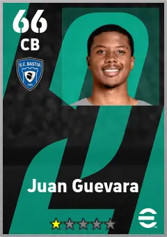 Juan Guevara eFootball 2026 player card — 66 OVR CB
