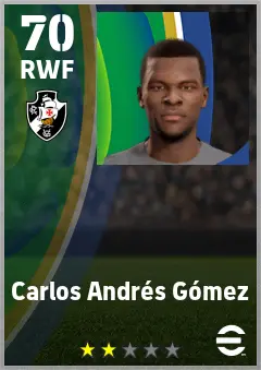 Carlos Andres Gomez eFootball 2026 player card — 70 OVR RWF