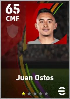 Juan Ostos eFootball 2026 player card — 65 OVR CMF