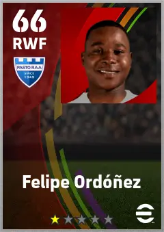 Felipe Ordonez eFootball 2026 player card — 66 OVR RWF