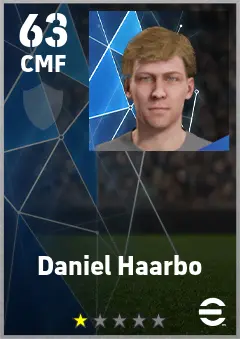 Daniel Haarbo eFootball 2026 player card — 63 OVR CMF