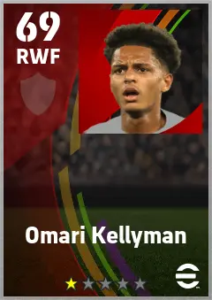 Omari Kellyman eFootball 2026 player card — 69 OVR RWF