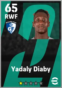 Yadaly Diaby eFootball 2026 player card — 65 OVR RWF