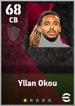Yllan Okou eFootball 2026 player card — 68 OVR CB